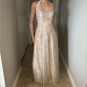 Halter Neck Champagne Evening Gown